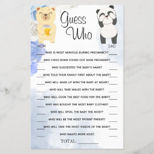Teddy Bears Guess Who Baby Shower Game Card