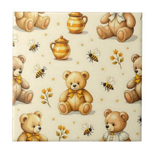 Teddy Bears Honey Bees Nursery Pattern Ceramic Tile