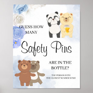 Teddy Bears How many Safety Pins Baby Shower Sign