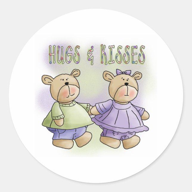 Teddy Bears Hugs and Kisses Classic Round Sticker (Front)