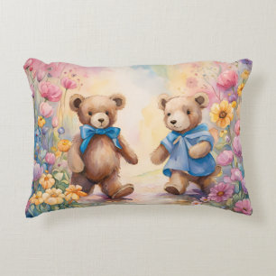 Teddy bears In a Pastel Garden Decorative Cushion