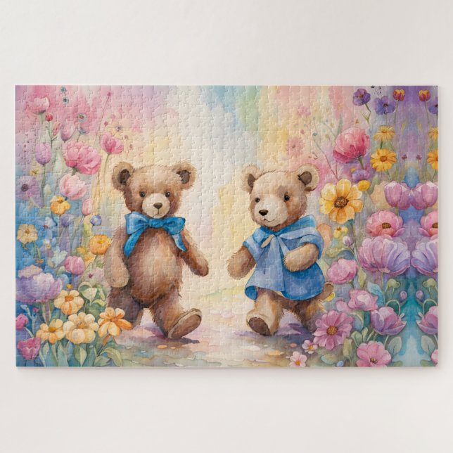 Teddy bears  In a Pastel Garden Jigsaw Puzzle (Horizontal)