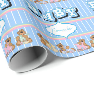 Teddy Bears 🐻 in Blue    Personalise Wrapping Paper
