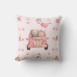 Teddy Bears in Love Driving A Car - Personalised Cushion