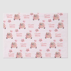 Teddy Bears in Love Driving A Car - Personalised Tissue Paper