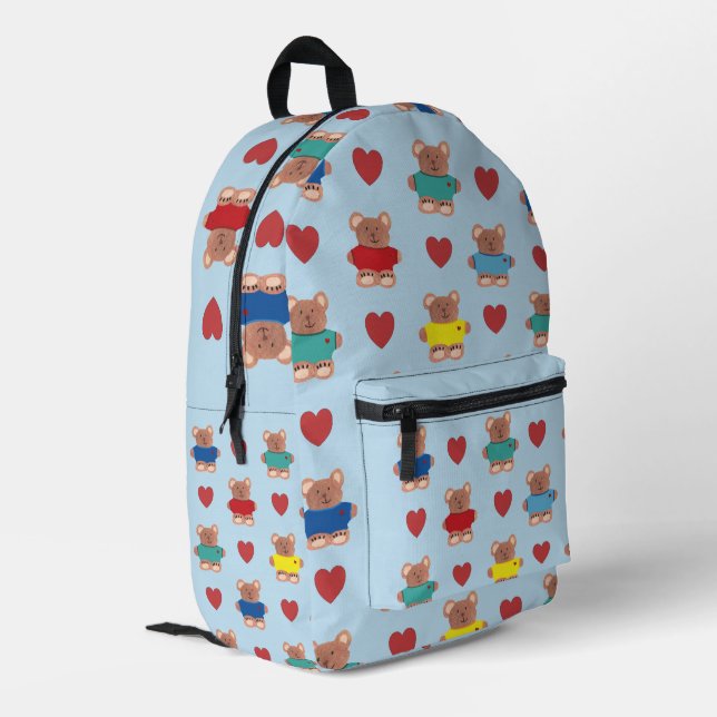 Teddy Bears in T-shirts with Hearts Printed Backpack (Back Corner Left)