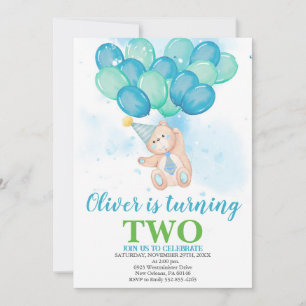 Teddy Bears invite, Watercolour Balloons Birthday Invitation