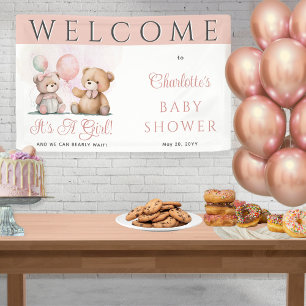 Teddy Bears It's A Girl Bearly Wait Baby Shower Banner