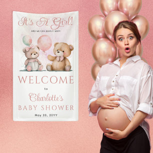 Teddy Bears It's A Girl Bearly Wait Baby Shower Banner