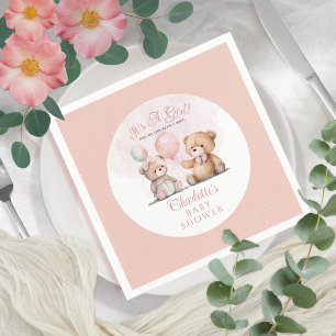 Teddy Bears It's A Girl Bearly Wait Baby Shower Napkin
