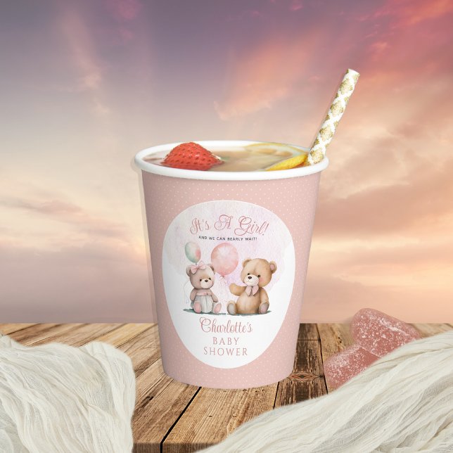 Teddy Bears It's A Girl Bearly Wait Baby Shower Paper Cups (Creator Uploaded)