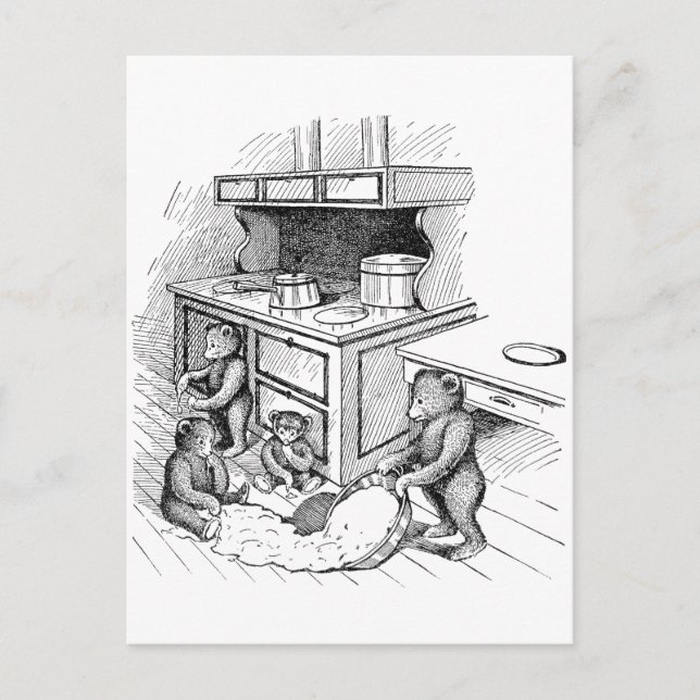 Teddy Bears Make a Mess in the Kitchen Postcard (Front)