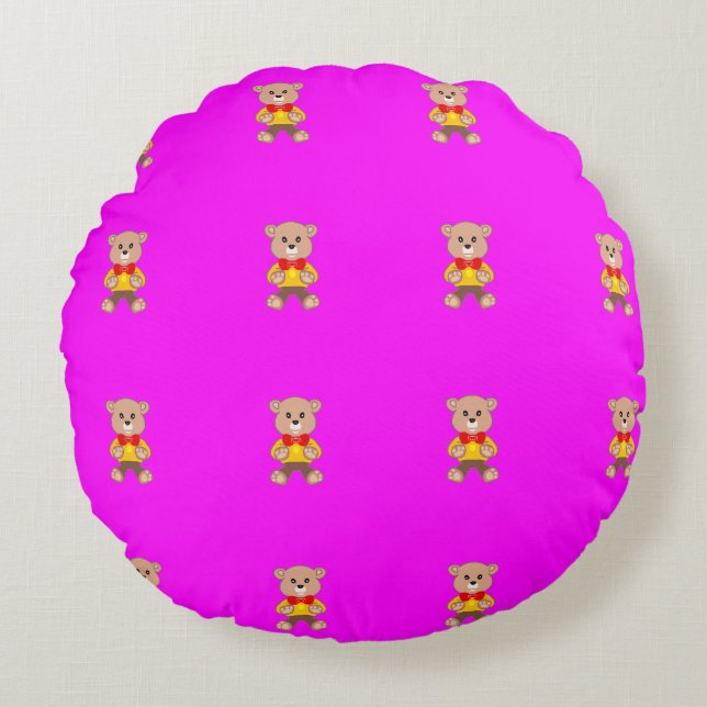 Teddy Bears Modern Pink Magenta Round Cushion (Front)