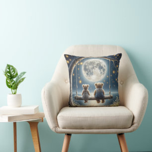 Teddy Bears On a Swing In the Moonlight Cushion