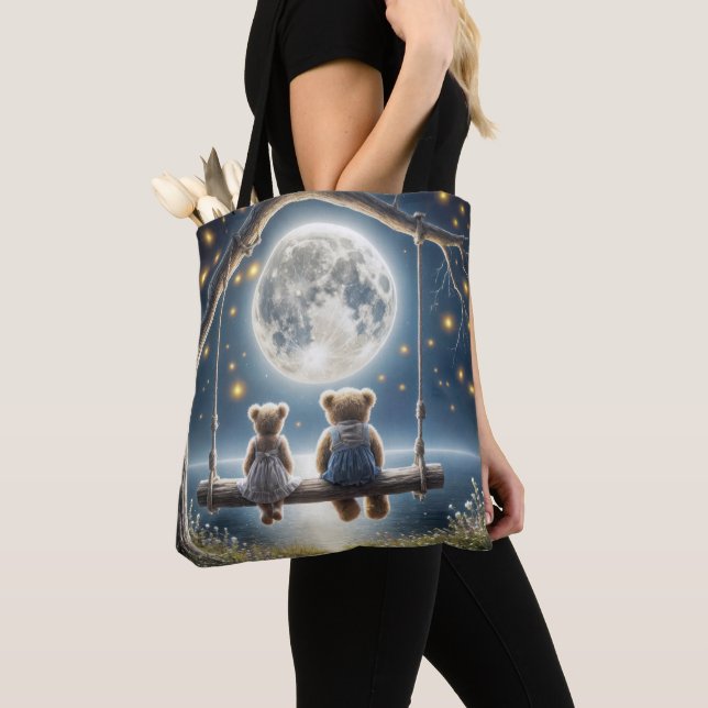 Teddy Bears On a Swing In the Moonlight Tote Bag (Close Up)