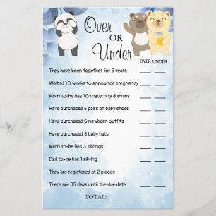 Teddy Bears Over or Under Baby shower game card