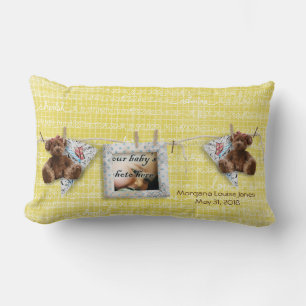 Teddy Bears Photo Frame Yellow Baby Nursery Pillow