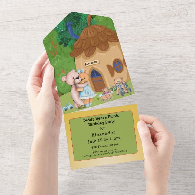 Teddy Bear's Picnic Birthday  All In One Invitation (Tearaway)