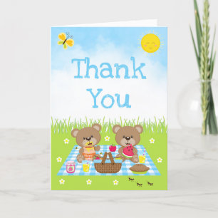 Teddy Bears Picnic Birthday Blue Gingham Thank You Card