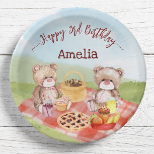 Teddy bears picnic birthday party personalised paper plate