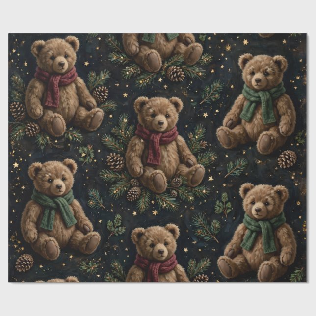 Teddy Bears & Pinecones Wrapping Paper (Flat)