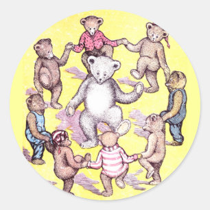 Teddy Bears Play Ring Around the Rosie Classic Round Sticker