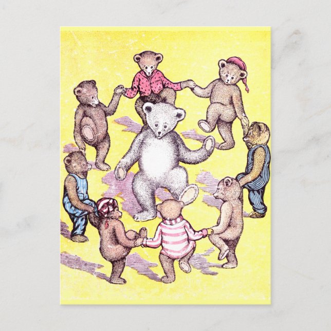 Teddy Bears Play Ring Around the Rosie Postcard (Front)