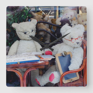 Teddy Bears Reading Lessons Square Wall Clock