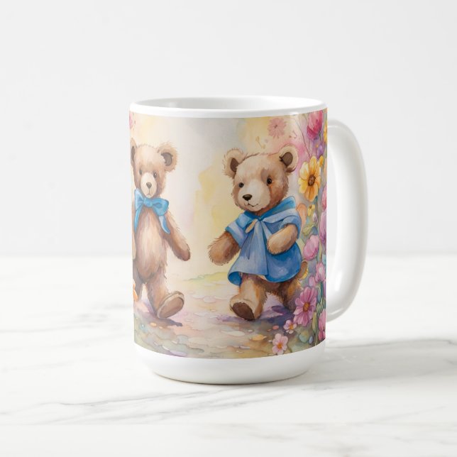 Teddy bears strolling In a Pastel Garden Coffee Mug (Front Right)