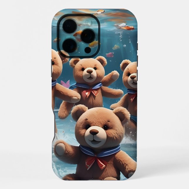 Teddy Bears Swimming in a Pool of Fish iPhone Case (Back)
