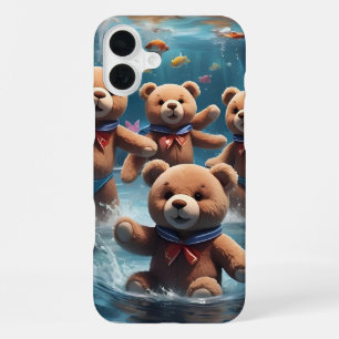 Teddy Bears Swimming in a Pool of Fish iPhone 16 Plus Case