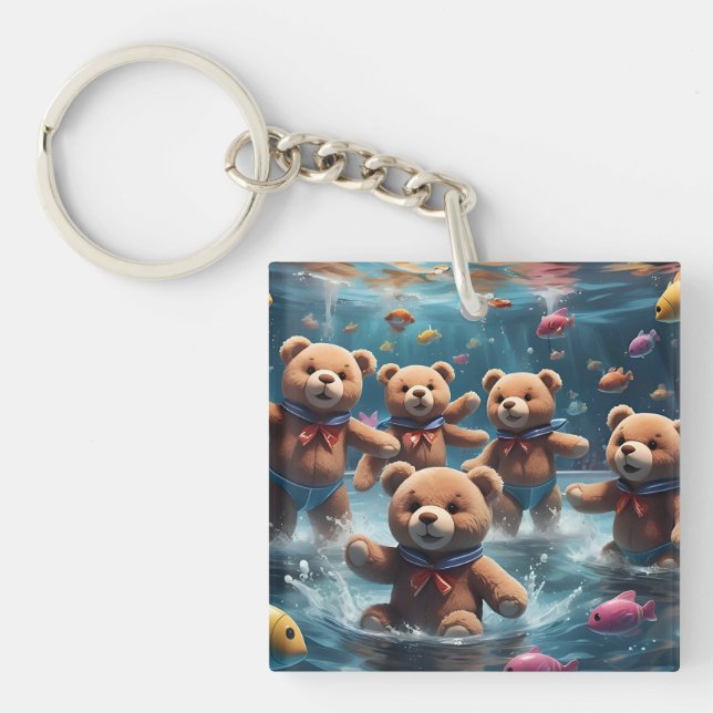 Teddy Bears Swimming in a Pool of Fish Key Ring (Front)