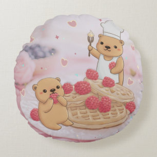 Teddy Bears & Waffles Round Cushion