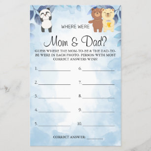 Teddy Bears Where were They Baby shower game card