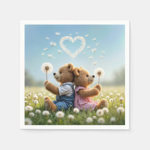 Teddy Bears With Dandelion Heart Napkin
