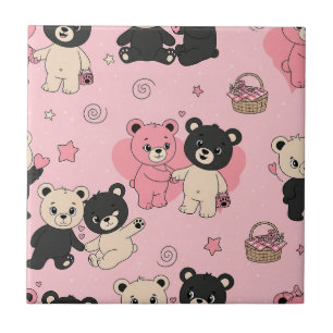 Teddy Bears with Hearts and Pink - Valentines (1) Ceramic Tile