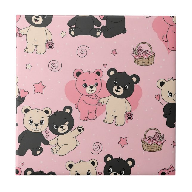 Teddy Bears with Hearts and Pink - Valentines (1) Ceramic Tile (Front)