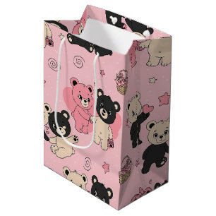 Teddy Bears with Hearts and Pink - Valentines (1) Medium Gift Bag