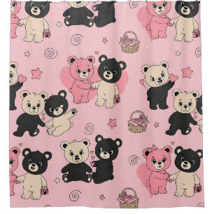 Teddy Bears with Hearts and Pink - Valentines (1) Shower Curtain