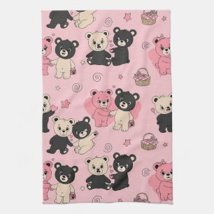 Teddy Bears with Hearts and Pink - Valentines (1) Tea Towel