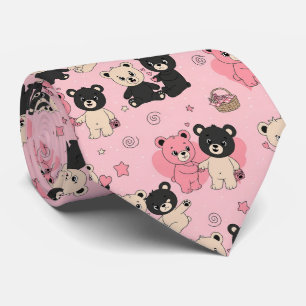 Teddy Bears with Hearts and Pink - Valentines (1) Tie