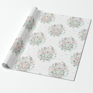 Teddy Bears with Pink and Mint Hearts Wrapping Paper