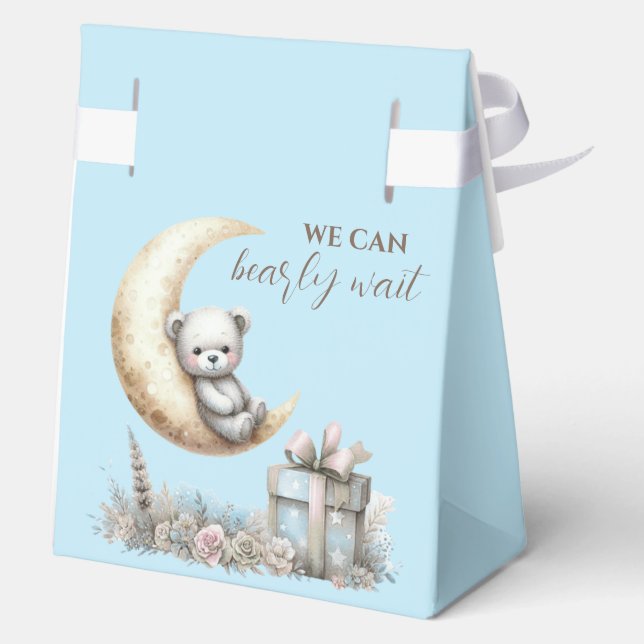 Teddy Blue Bear We Can Bearly Wait Favour Box (Back)