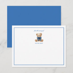 Teddy  Blue bow bear Sweet Baby Shower note card