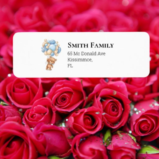 Teddy Boy Blue Balloons Return Address Label (Celebrate your little one's special moments with our Teddy Boy Blue Balloons Label.  )