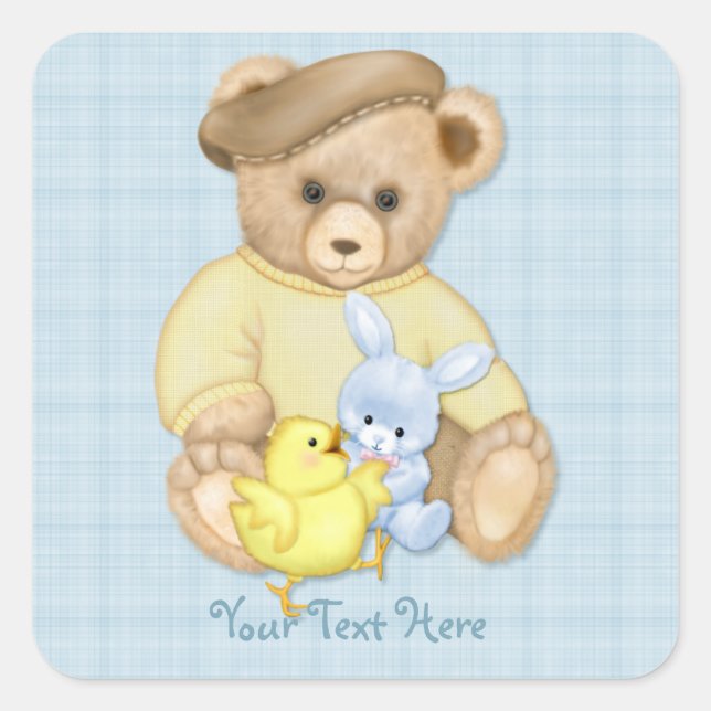 Teddy Boy Easter Square Sticker (Front)