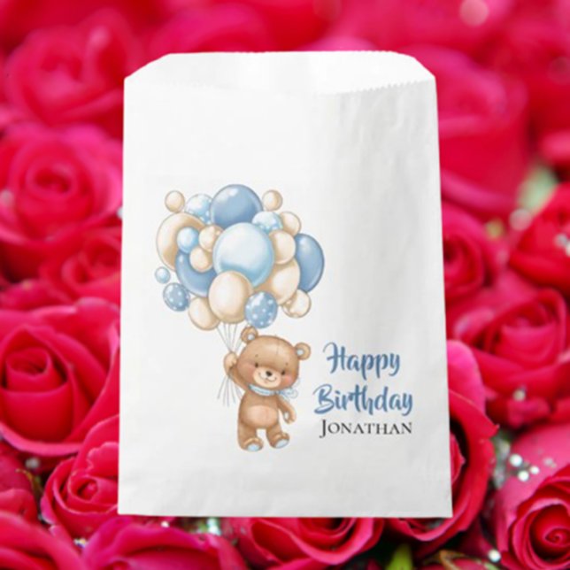 Teddy Boy Happy Birthday -White Favour Bag (Celebrate a fun-filled teddy bear birthday party!  )