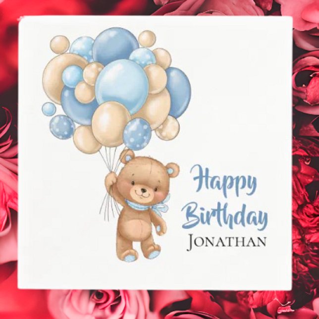 Teddy Boy Happy Birthday -White Napkin (Planning A Party Is Fun When You Shop With Us. Find Everything You Need)
