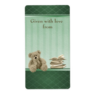 Teddy Bring a Book Neutral Baby Shower Bookplates