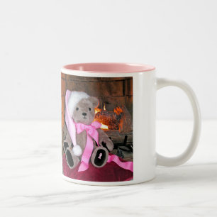 Teddy Christmas Mug pink Santa hat &Pink ribbon